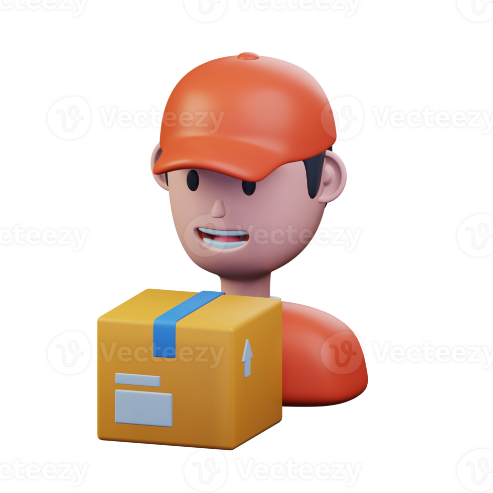 deliveryman pick up package box sending order to costumer 3d rendered icon illustration design png
