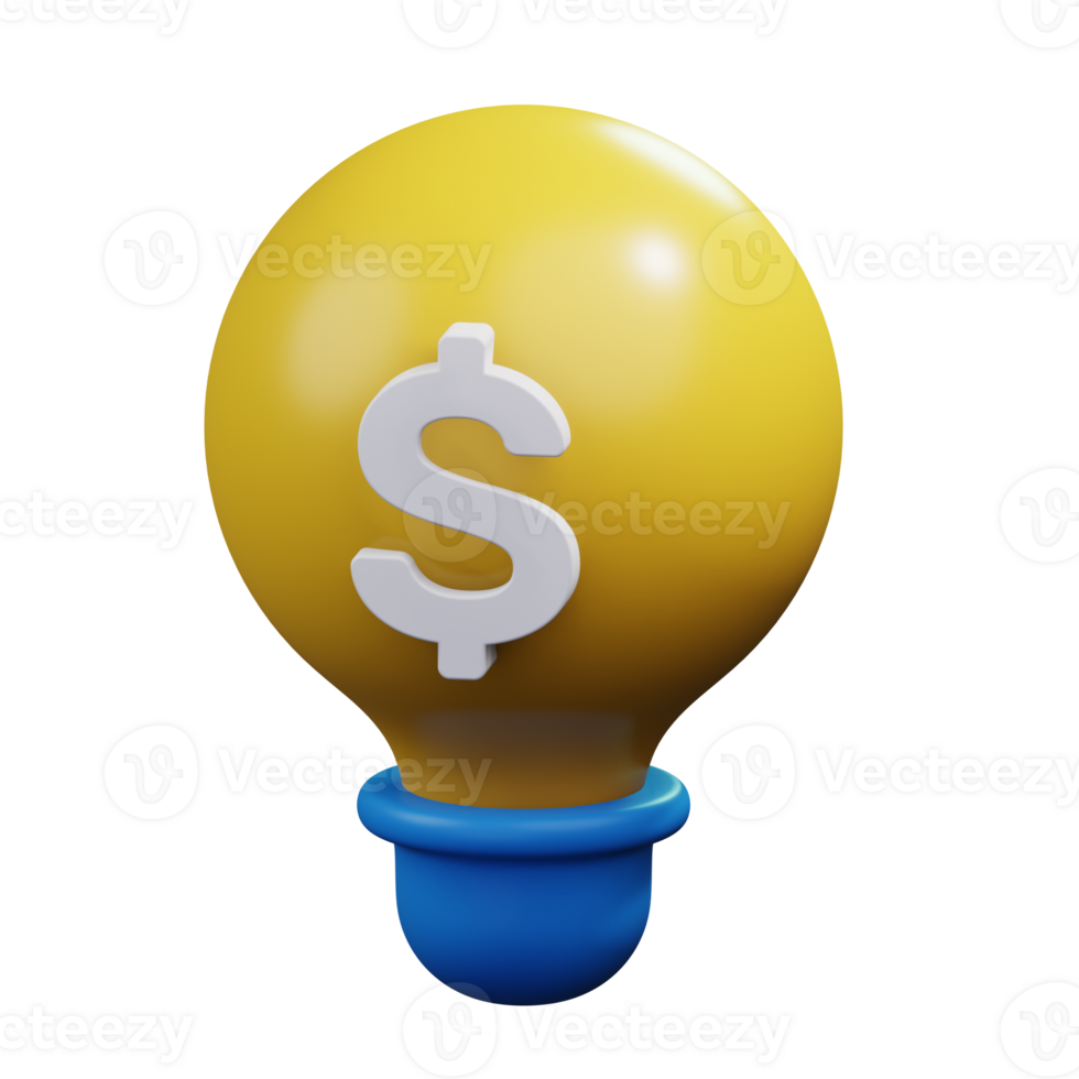 licht lamp met dollar geld valuta symbool voor helder idee financieel strategie concept 3d geven icoon illustratie ontwerp png