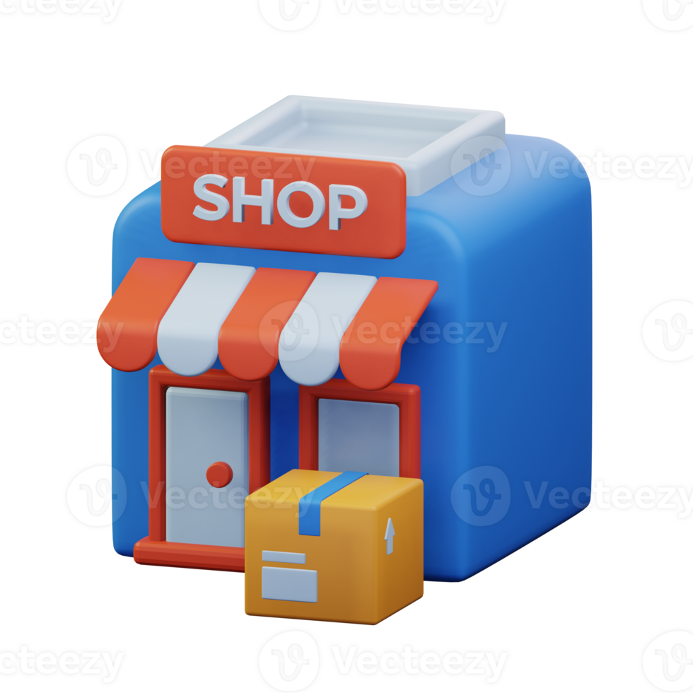 package order box in front of the market store ready to pick up by delivery service 3d rendered icon illustration design png