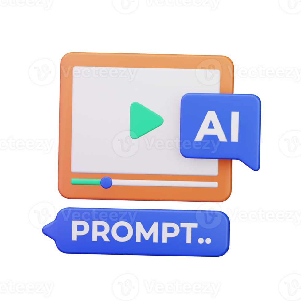 video player with ai prompt request for digital content multimedia online generator 3d render icon illustration design png