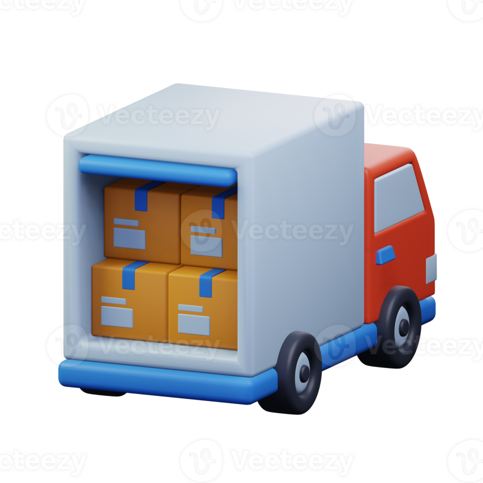 delivery truck full load with cardboard package. ecommerce shipment transportation service 3d rendered icon illustration design png