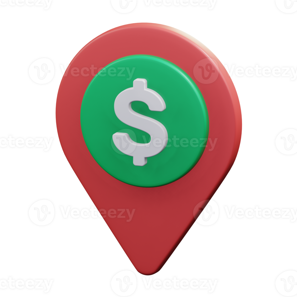 pin map location with green dollar symbol for business opportunity revenue point financial startegy 3d render icon illustration design png