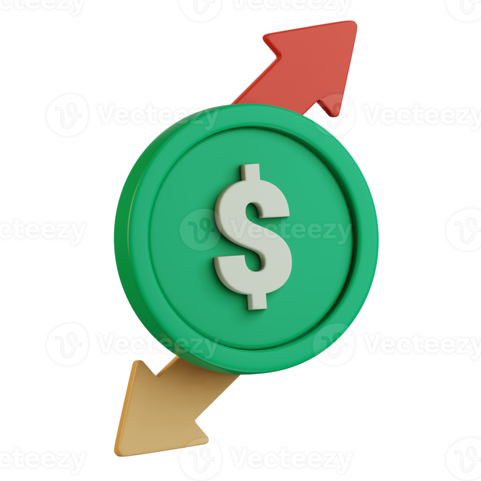 money coin with double arrow for cash back discount promotion social media marketing event 3d icon illustration design png