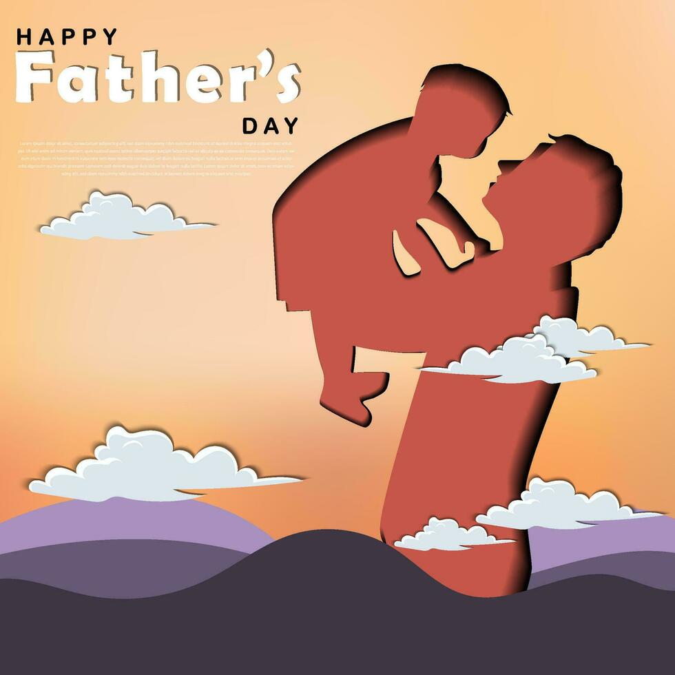 happy fathers day paper cut out illustration vector