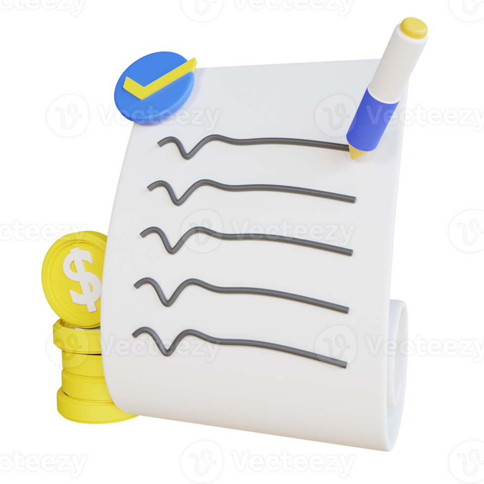 3D Rendering Check Money icon object png