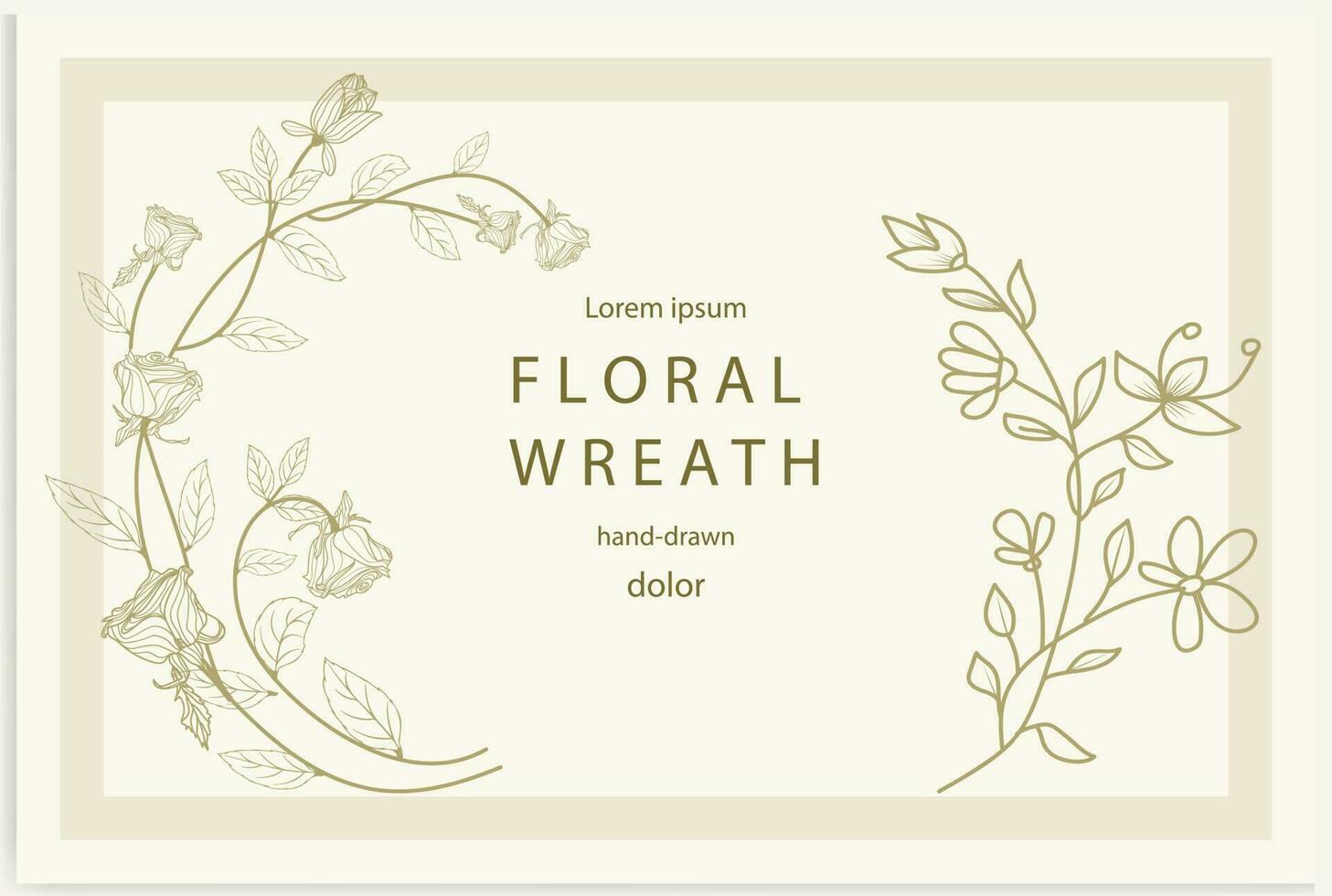 Hand-drawn line floral frame. Elegant vintage wreath. Vector illustration.