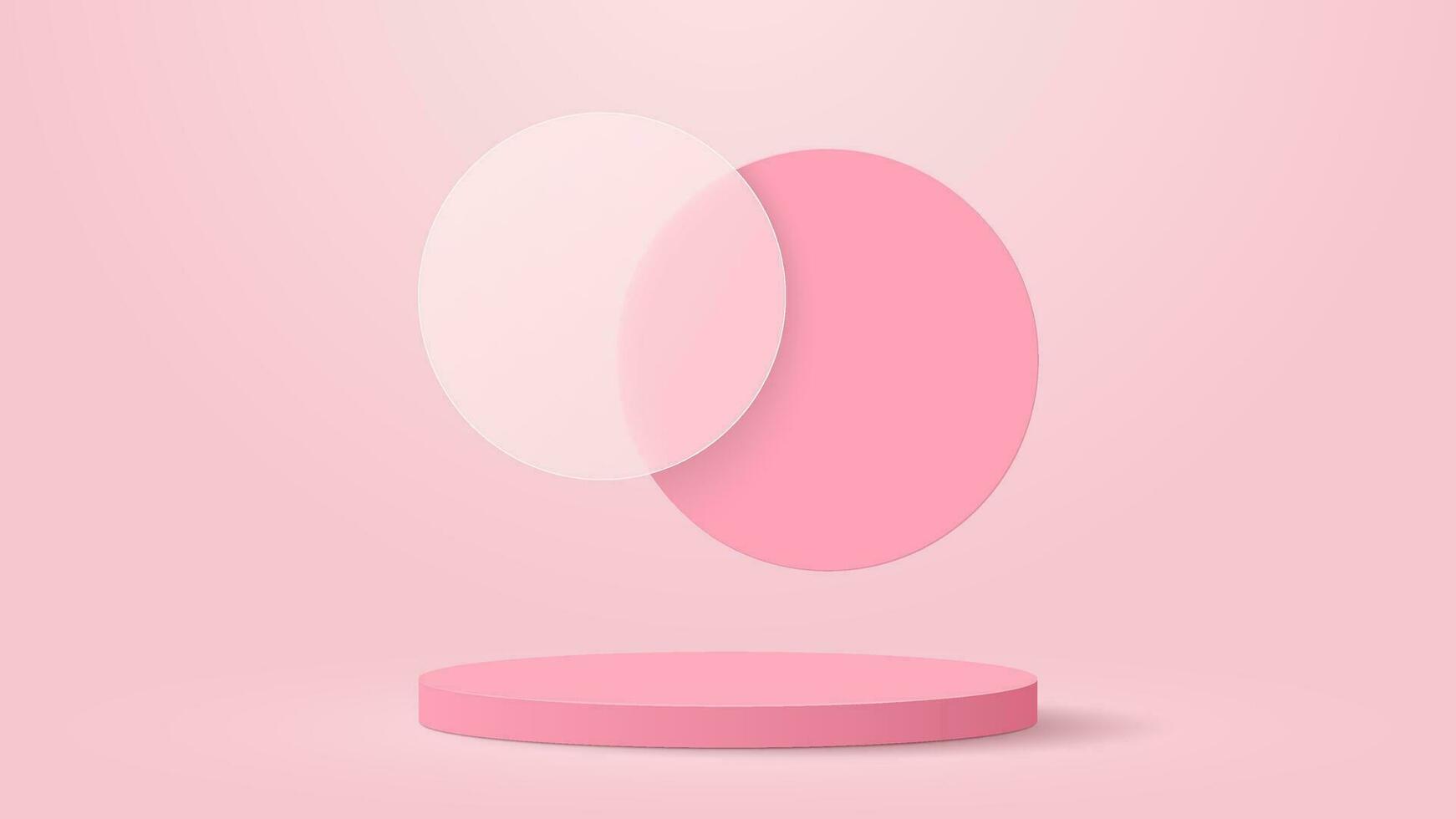 Pink 3D podium with circle floating overlap. Vector illustration. Eps10