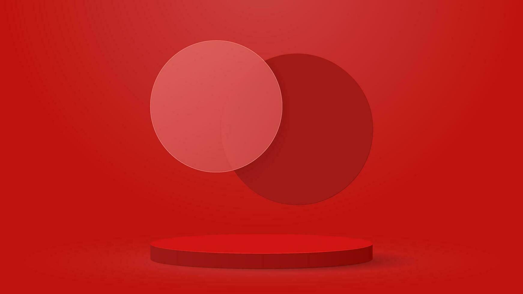 Red 3D podium with circle floating overlap. Vector illustration. Eps10