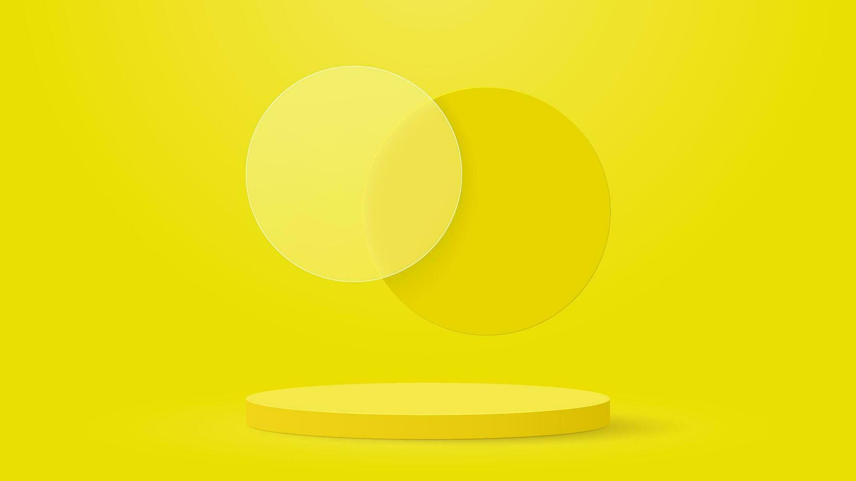 Yellow 3D podium with circle floating overlap. Vector illustration. Eps10