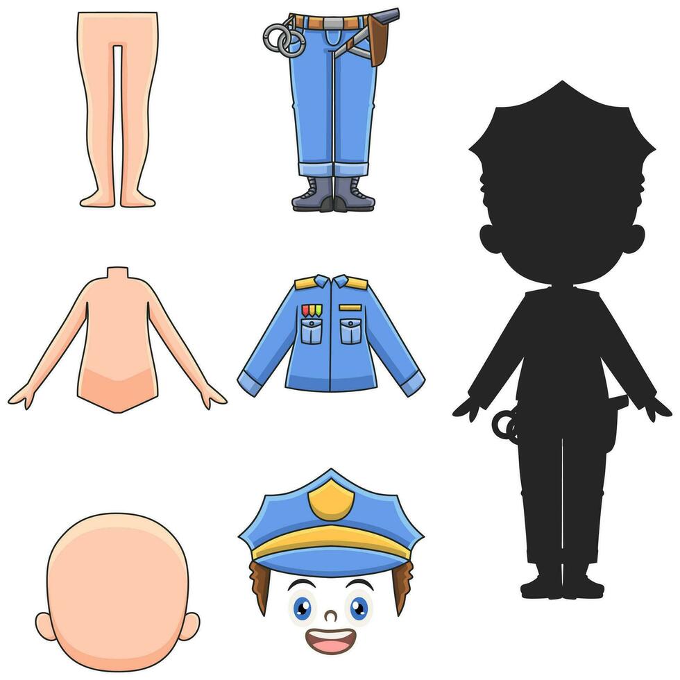 Police cartoon illustration puzzle game set vector