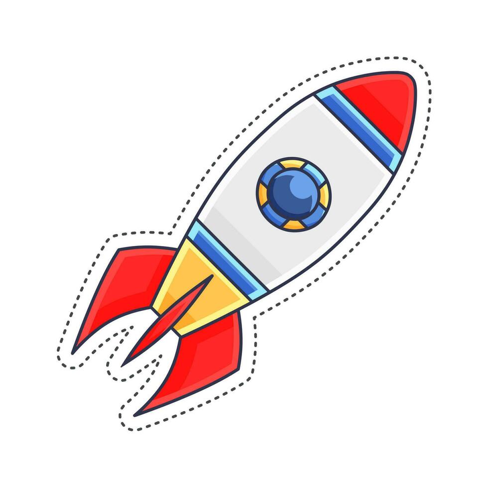 Cute sticker illustration of rocket and spaceship vector