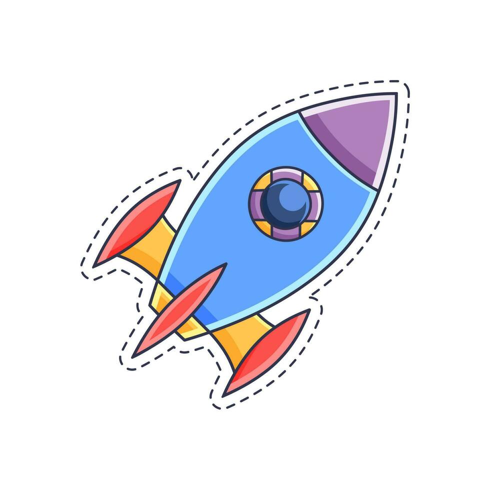 linda pegatina ilustración de cohete y astronave modelo 3 vector