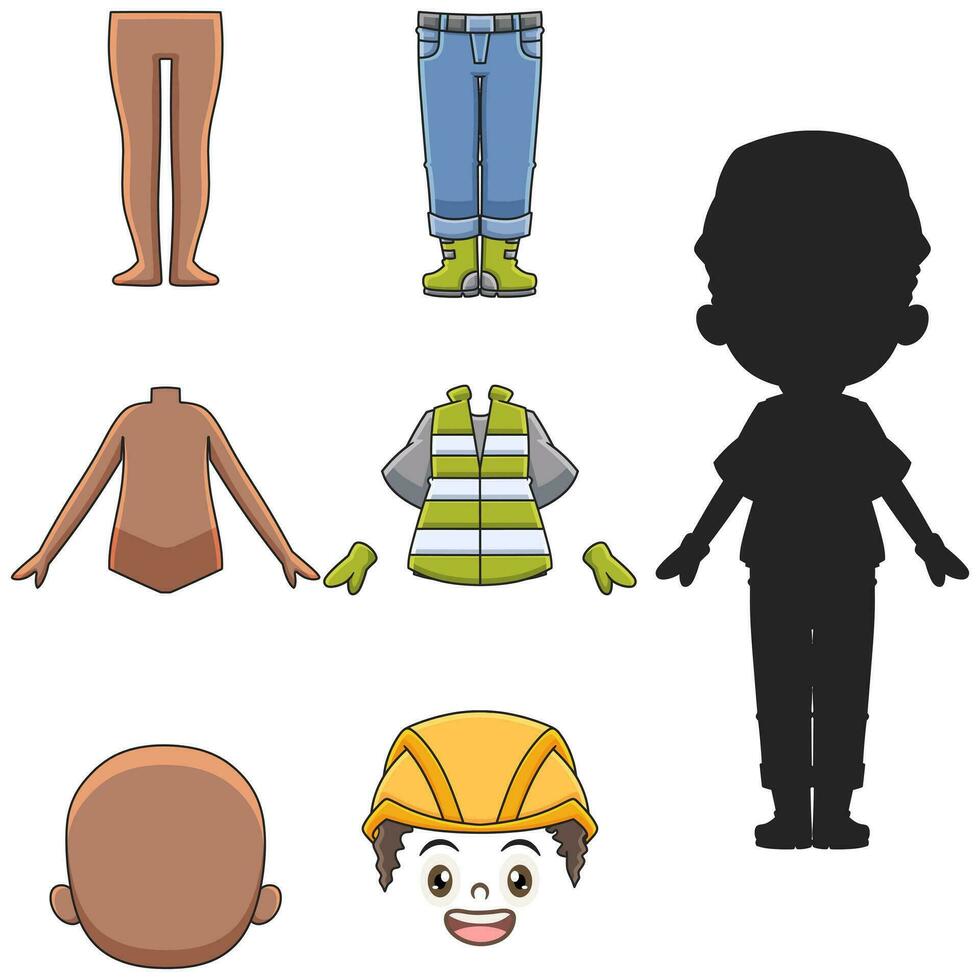 Factory worker cartoon illustration puzzle game set vector