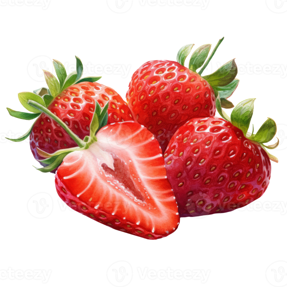 Strawberry watercolor Hand draw painting isolated on transparent background. . . png