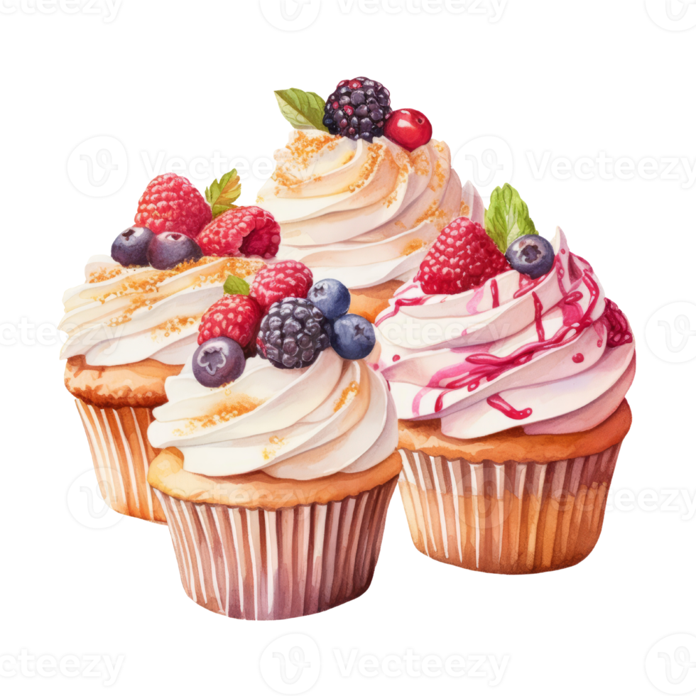 Watercolor painting of cupcake clip art. Bakery dessert.transparent background., . png