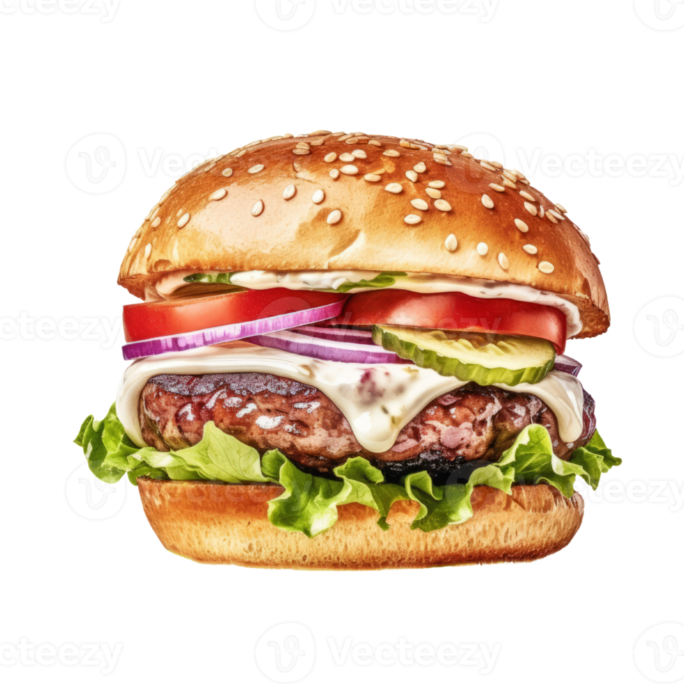 Watercolor painting of Hamburger clip art. fastfood.transparent background., . png