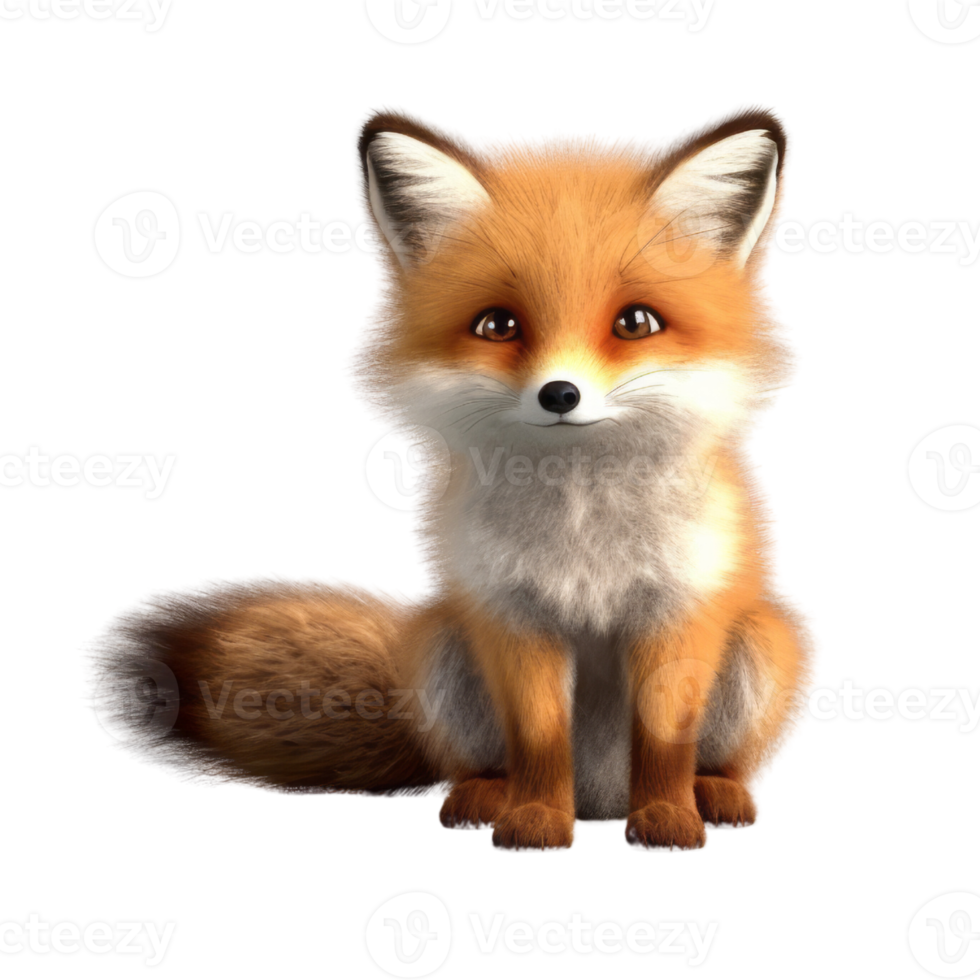 Illustration painting of cute fox isolated transparent background, Digital art, , png