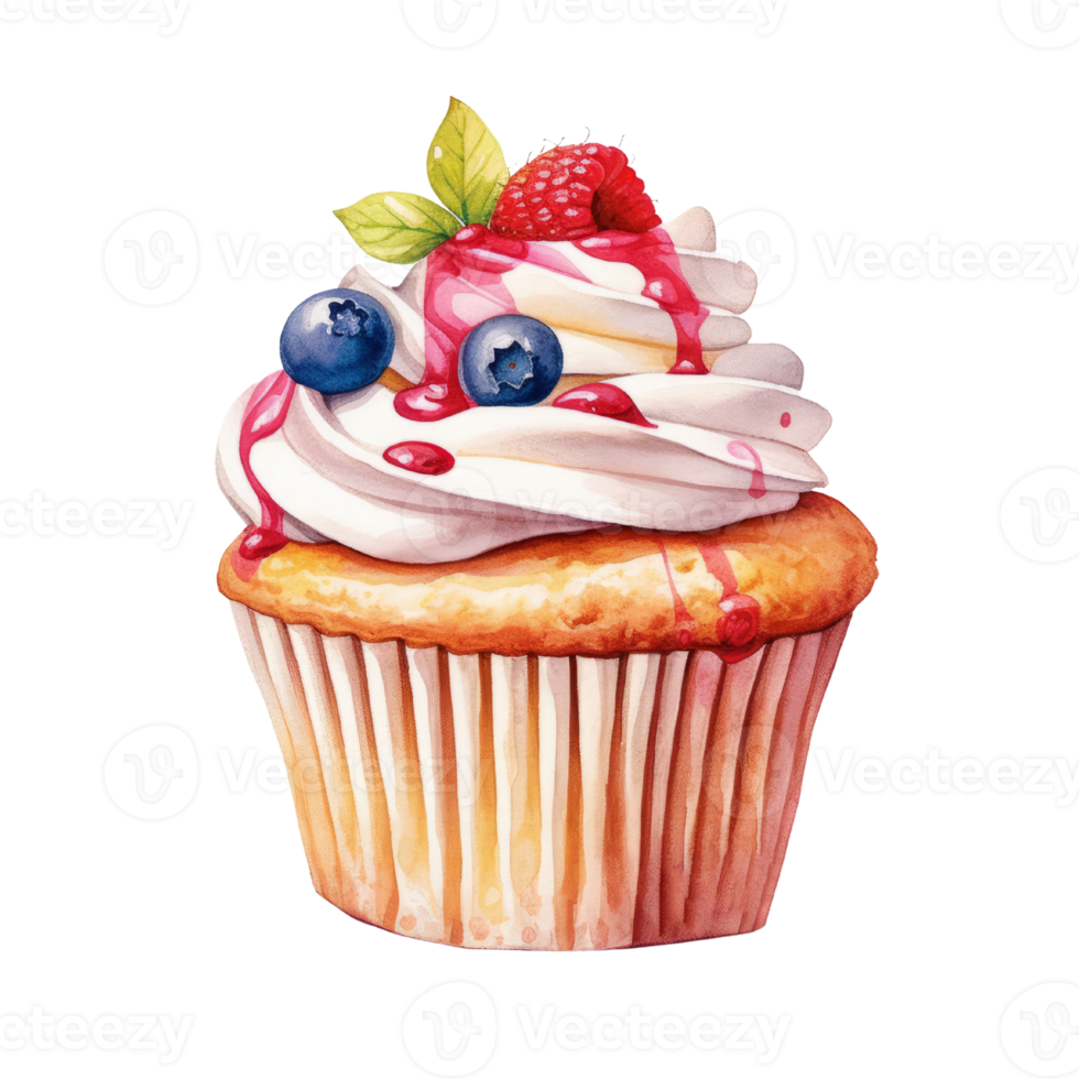 Watercolor painting of cupcake clip art. Bakery dessert.transparent background., . png