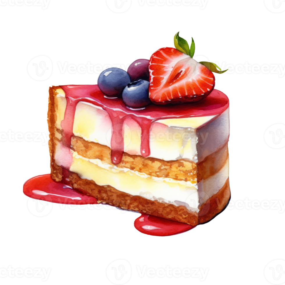 Watercolor painting of cheesecake clip art. Bakery dessert.transparent background., . png