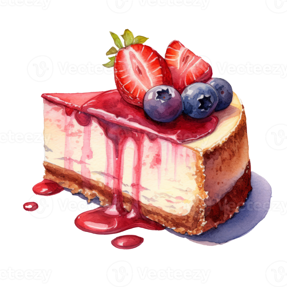 Watercolor painting of cheesecake clip art. Bakery dessert.transparent background., . png