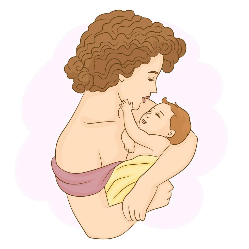 madre participación bebé hijo en brazos. vector