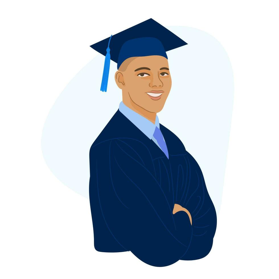 Graduated boy with diploma. School graduation coat and cap. vector