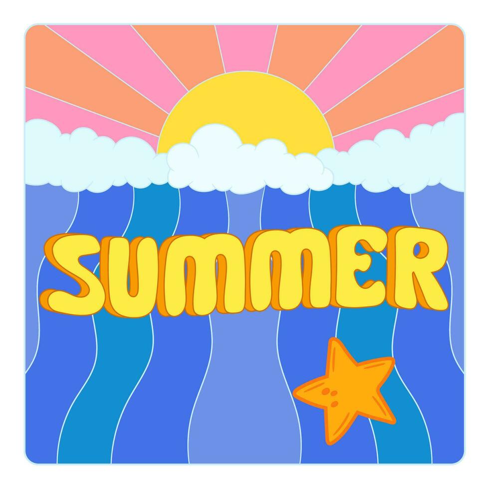 Retro Good Vibes summer Illustration with Sun Waves vector