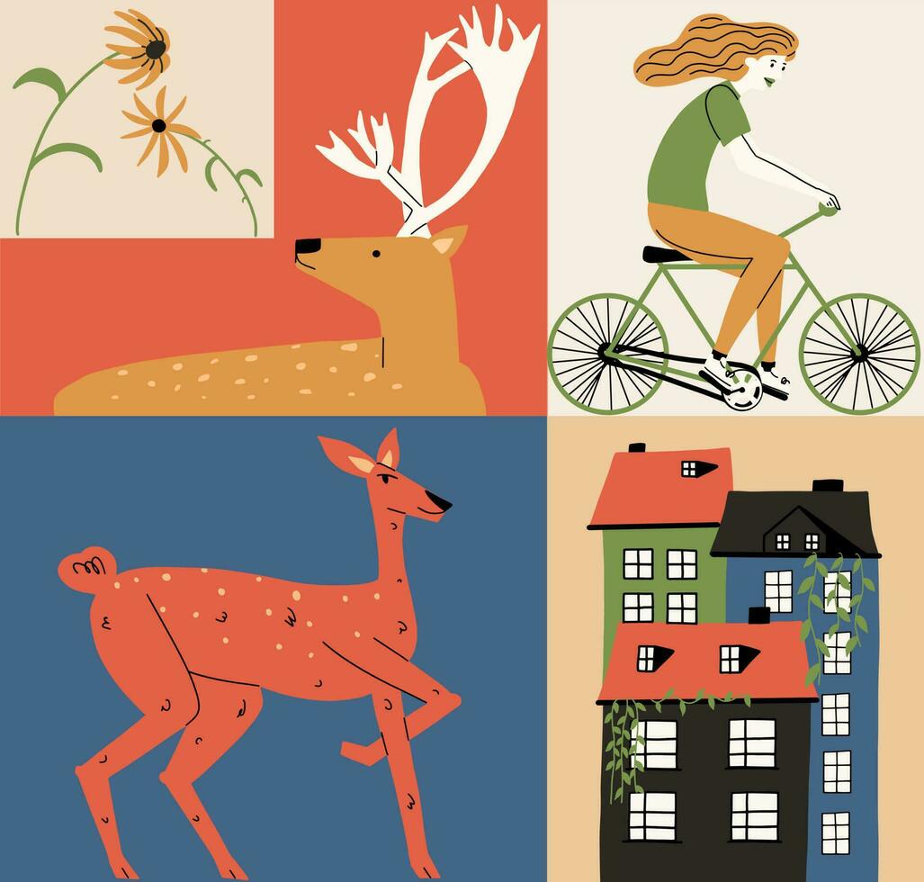 Concept, rewilding. Promoting diversity of the natural world vector