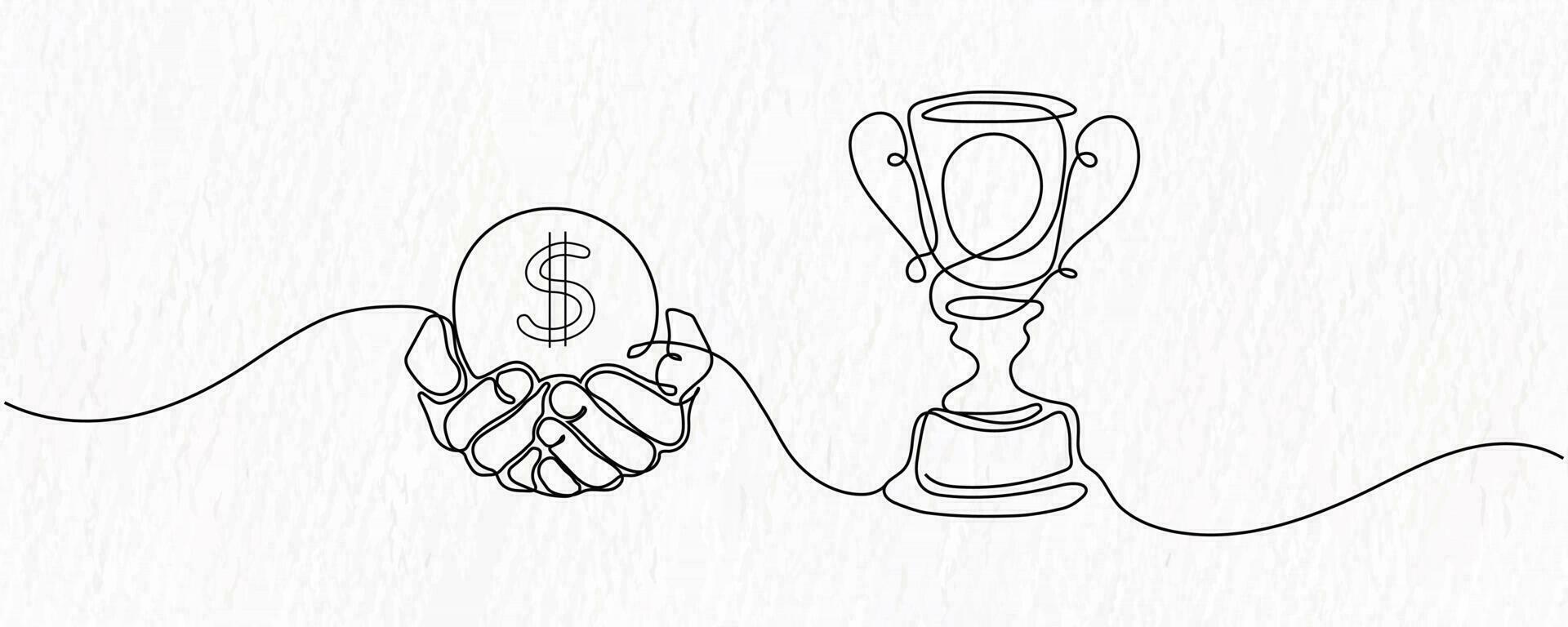 Continuous line drawing. Cash and award winning line art vector