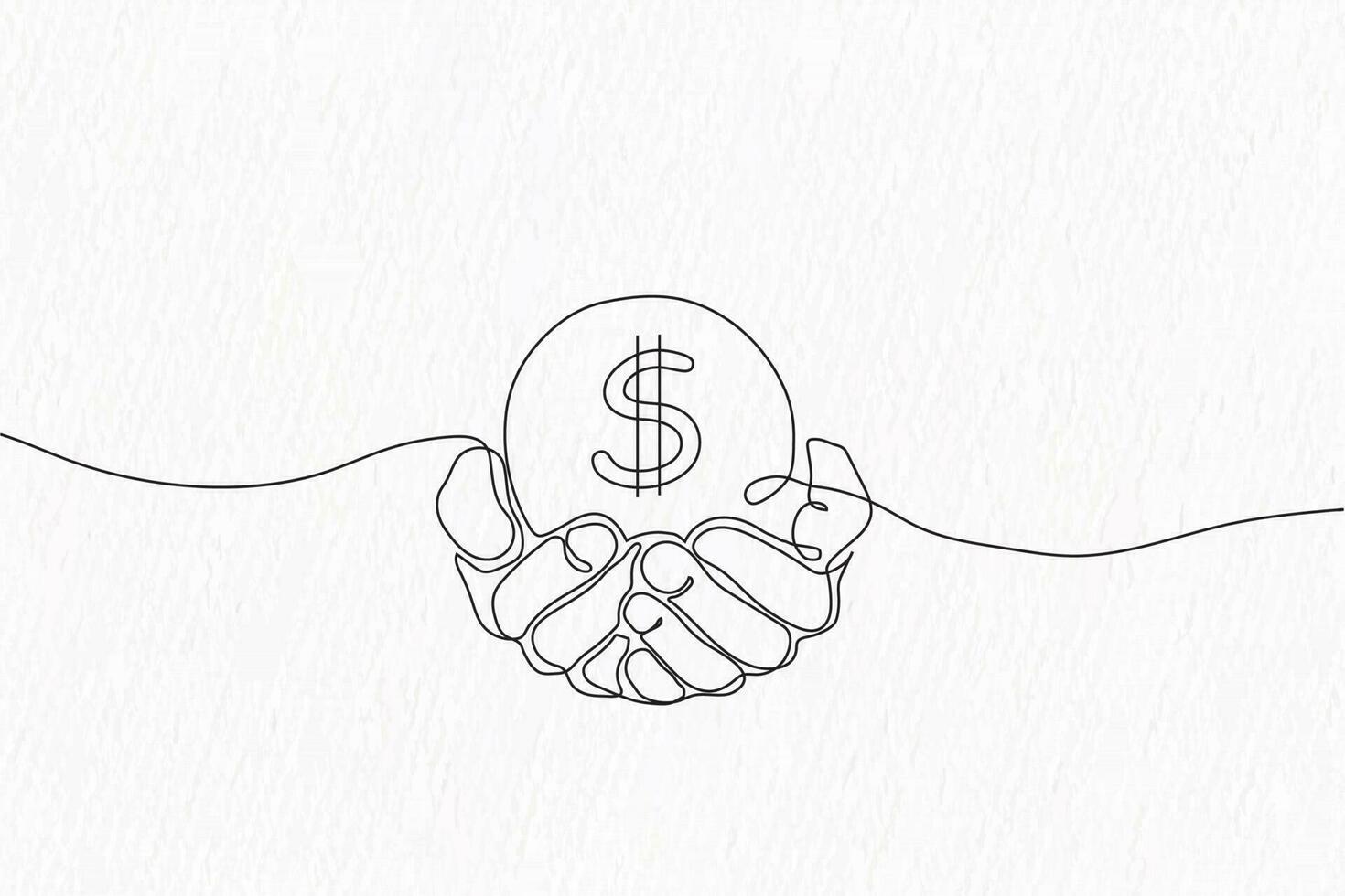 Continuous line drawing. Hands palms together with cash sign line art vector