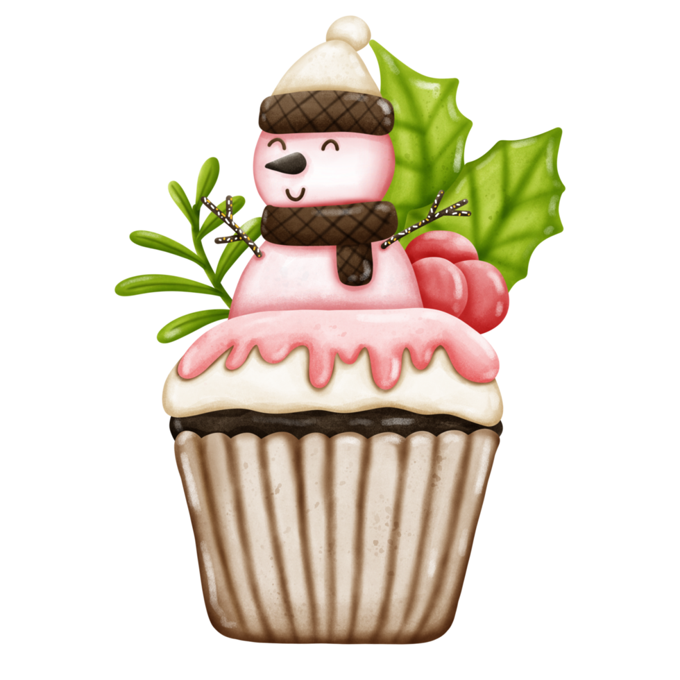 Christmas cupcakes element. watercolor illustration design. png