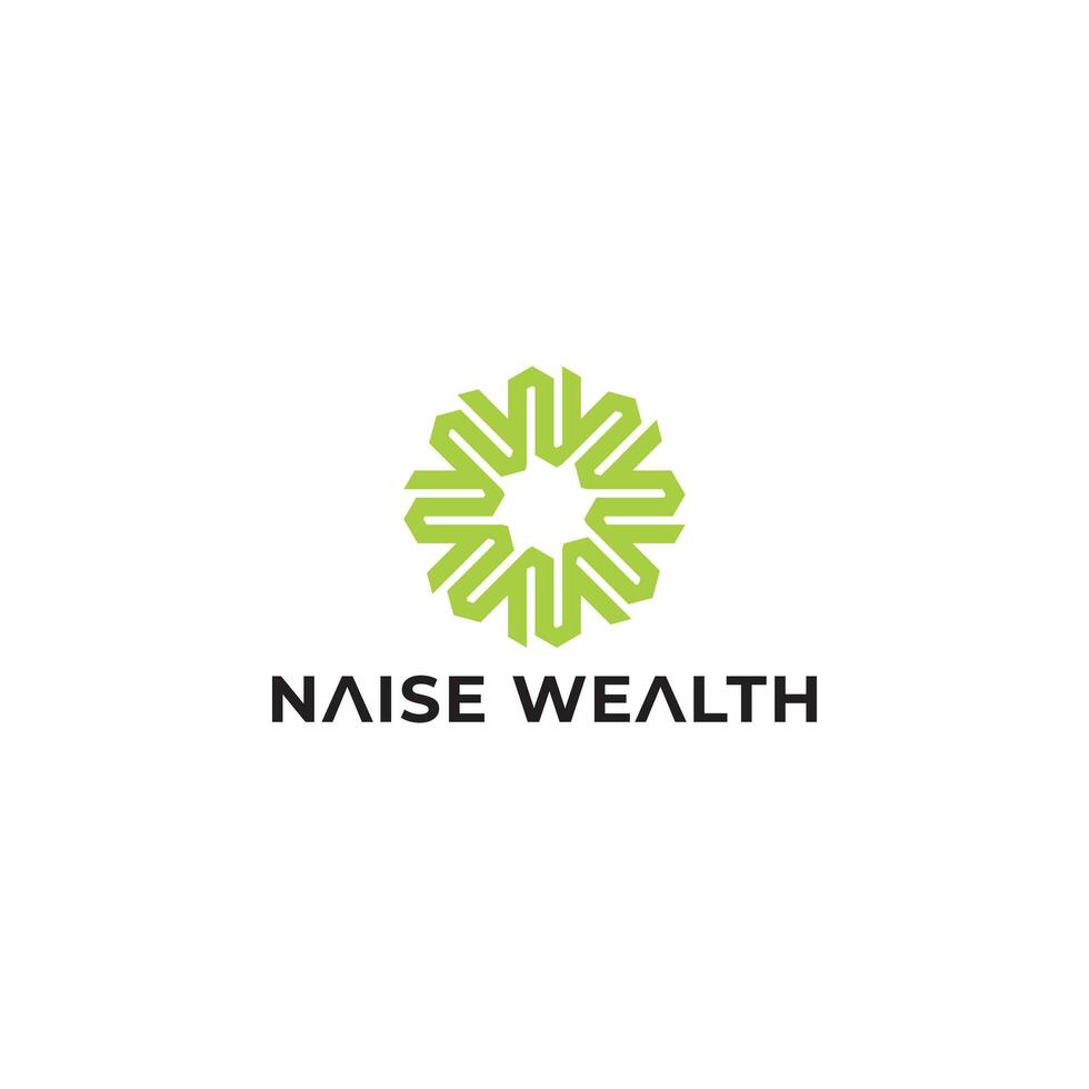 Abstract initial letter NW or WN logo in green color isolated in white background. NW monogram logo isolated on circle rotate shape design template. Green letter NW for wealth advisory logo. vector