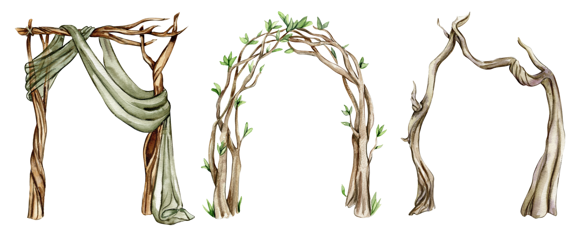 Woven branch arches for fairy. Watercolor hand drawn illustration . png