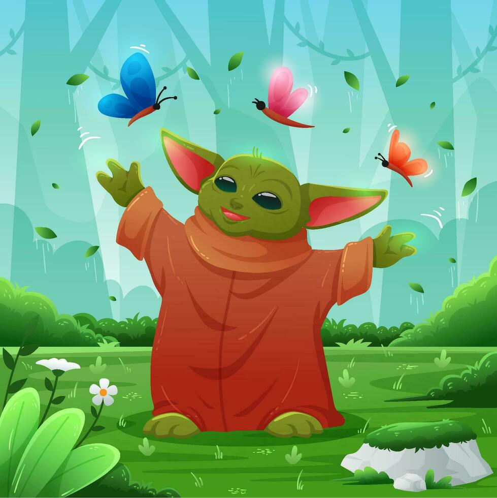 Cute Alien Baby Playing with Insect Concept vector