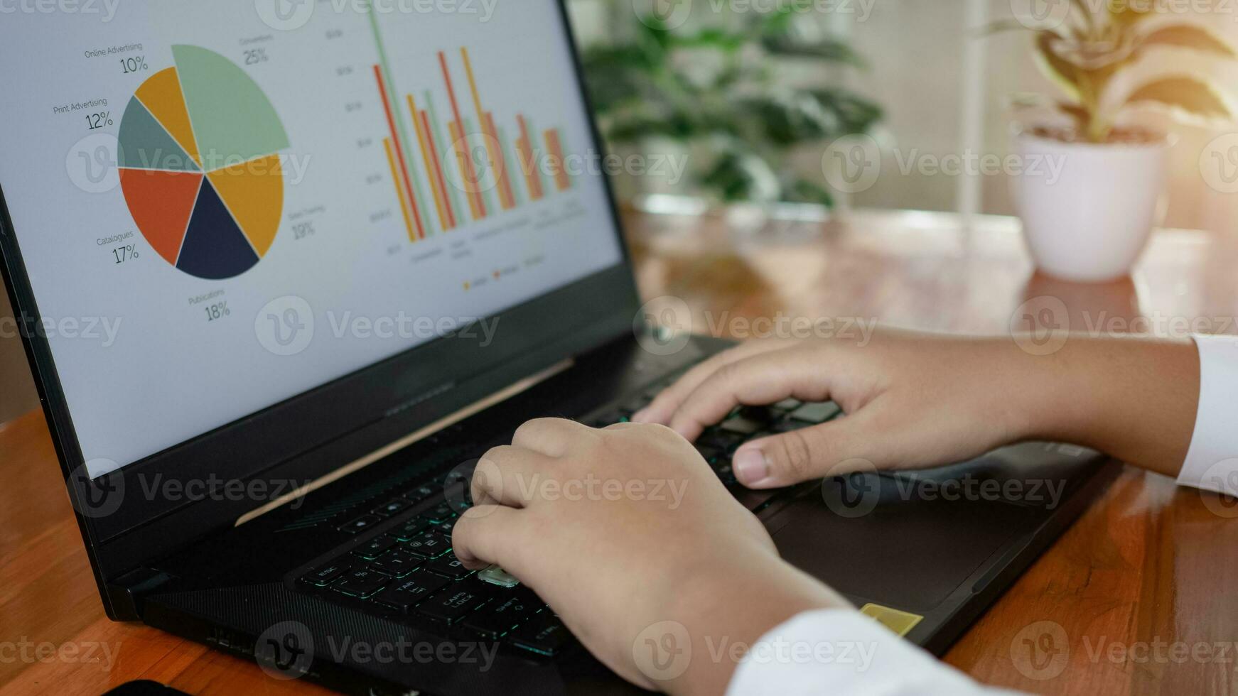 Human hand working on computer. business concept and communication technology photo
