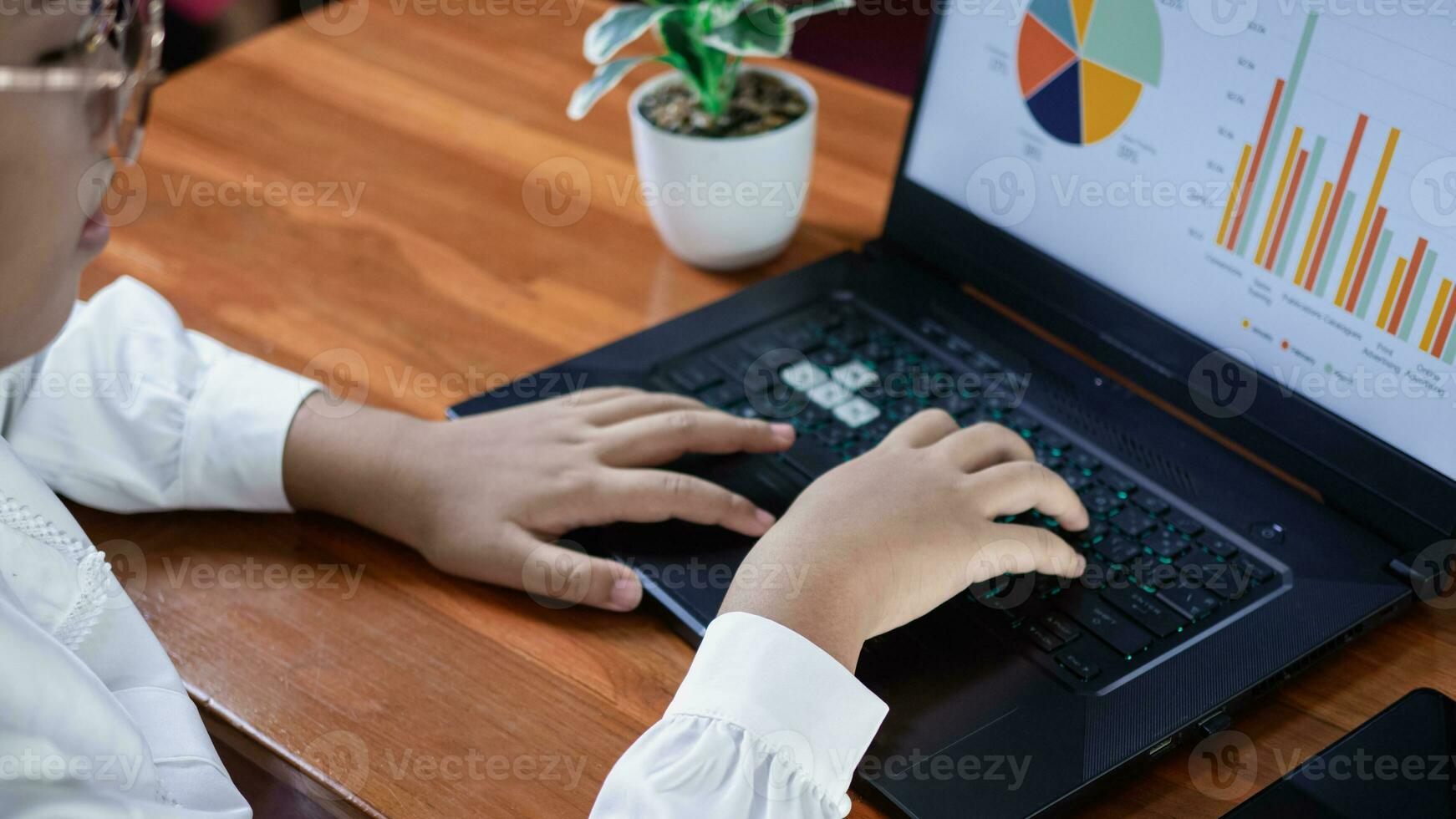 Human hand working on computer. business concept and communication technology photo