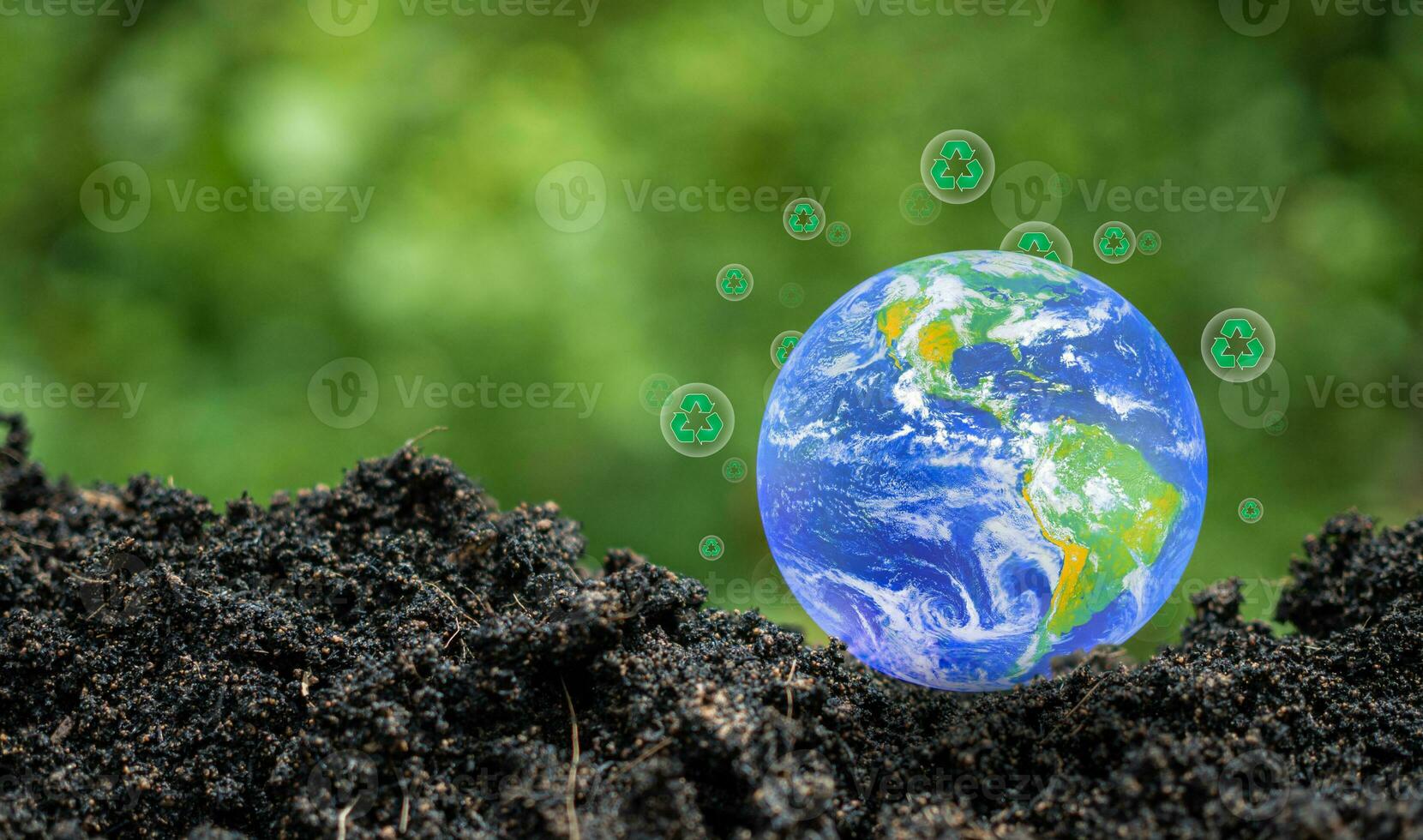 CO2 emission reduction concept, clean and friendly environment without carbon dioxide emissions. Planting trees to reduce CO2 emissions, environmental protection concept. elements from nasa photo