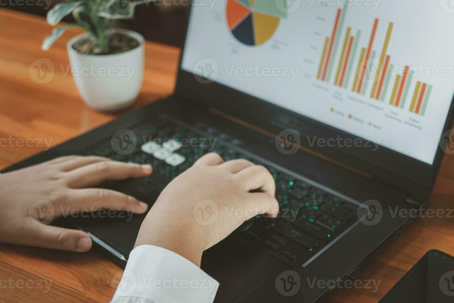 Human hand working on computer. business concept and communication technology photo