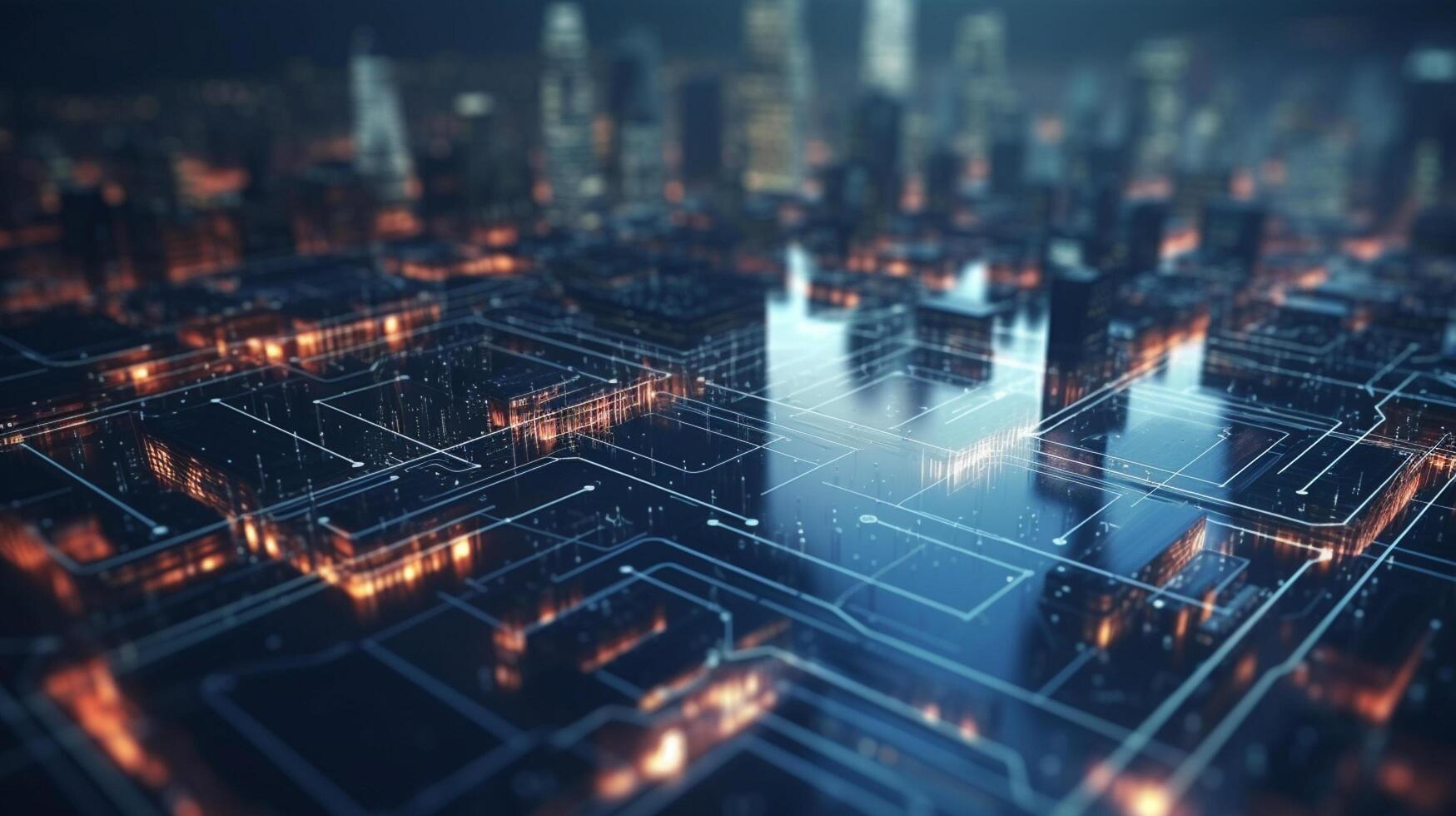 Futuristic Digital dark blue circle hologram over modern city at night 3D rendering photo