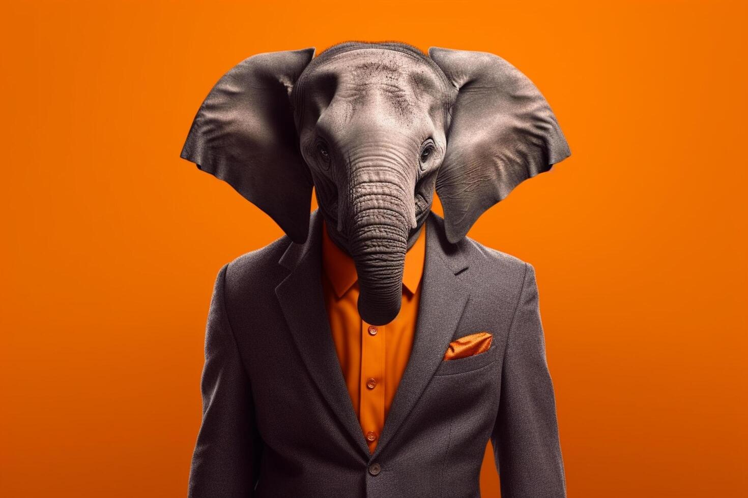 Portrait of an elephant in a suit on an orange background. photo