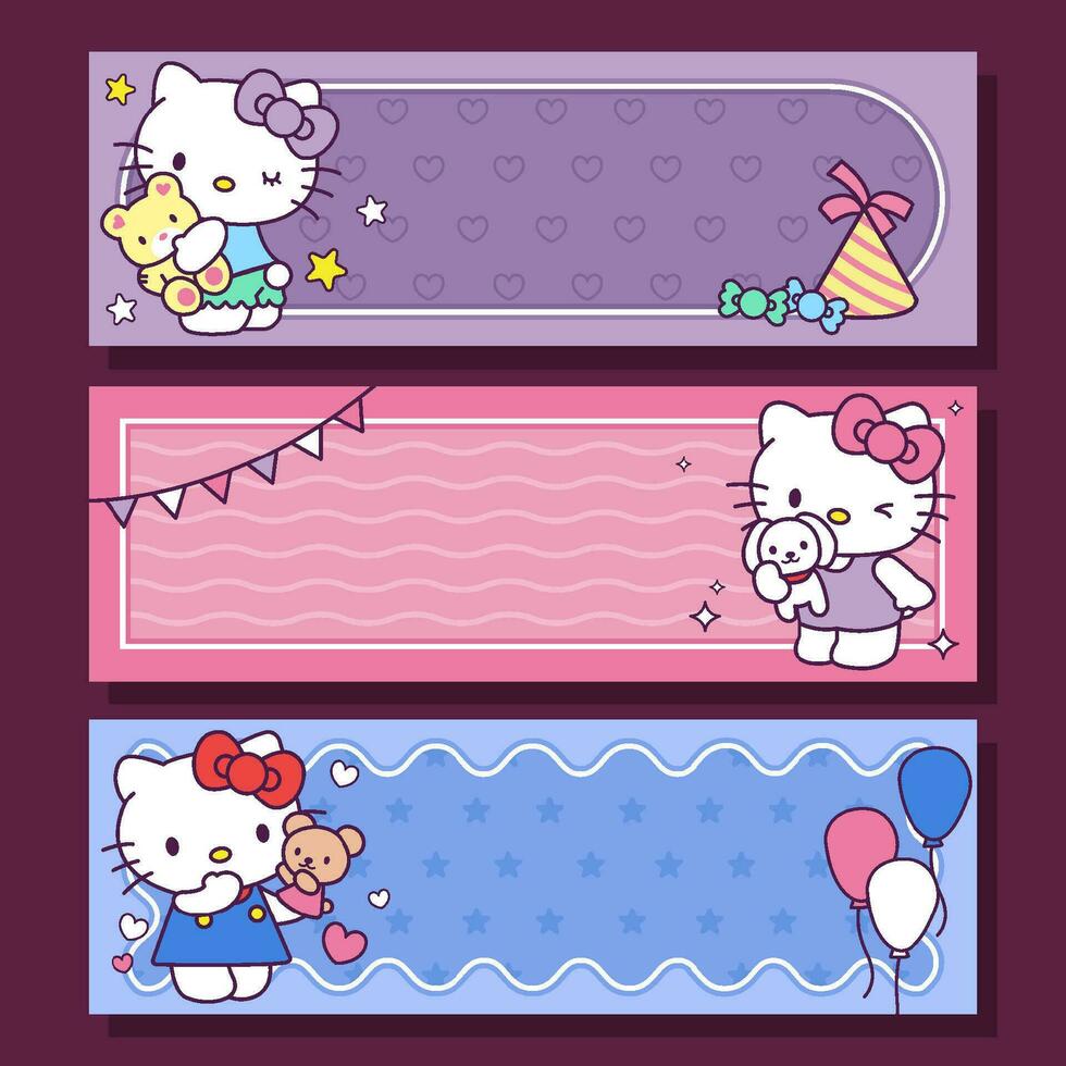 Funny Kitten Horizontal Banners Set vector