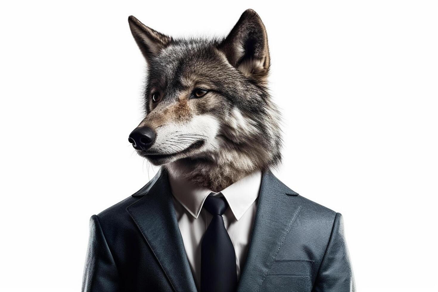 Portrait of a wolfdog in a suit on an orange background photo