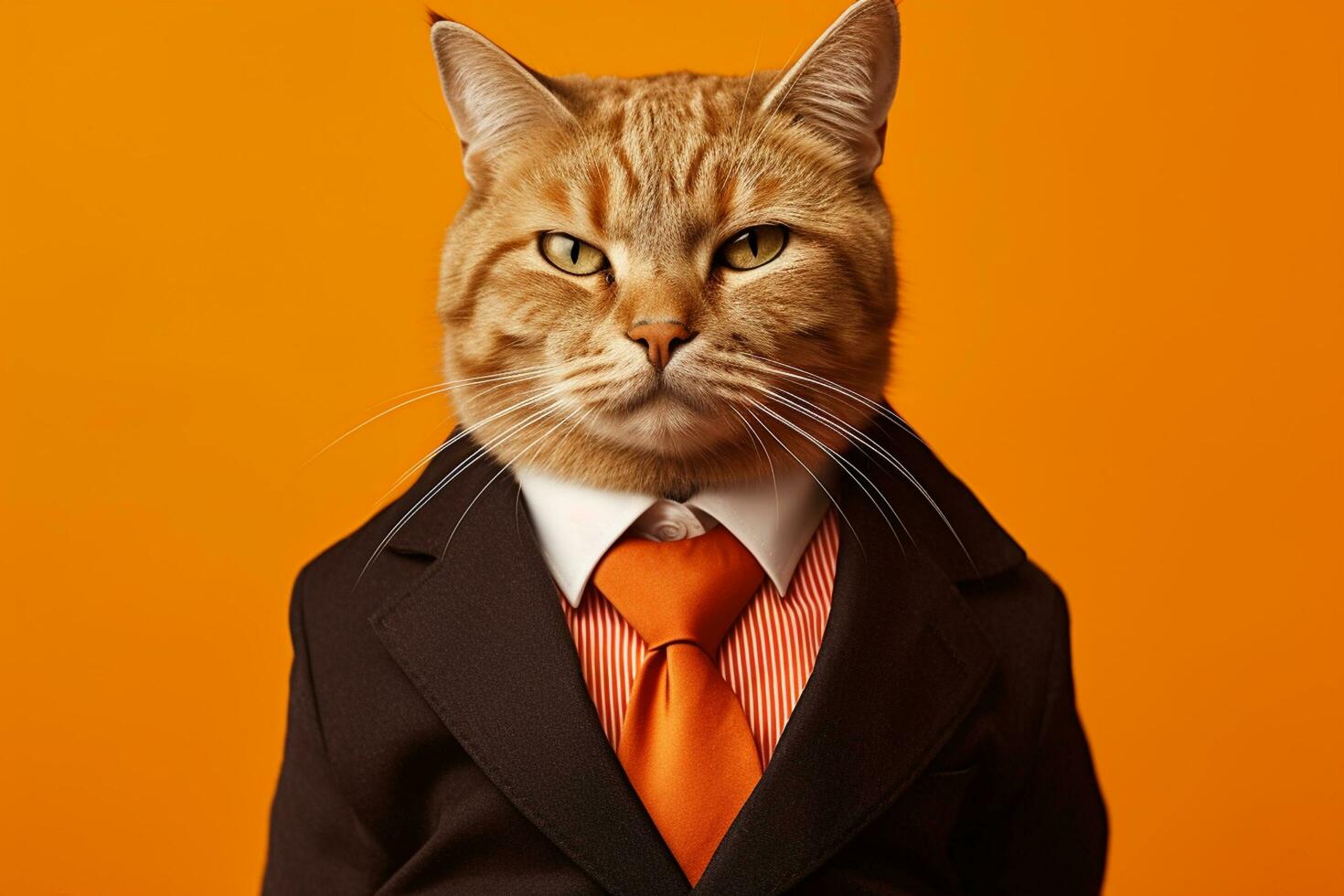 retrato de un gato en un traje y Corbata en naranja antecedentes foto