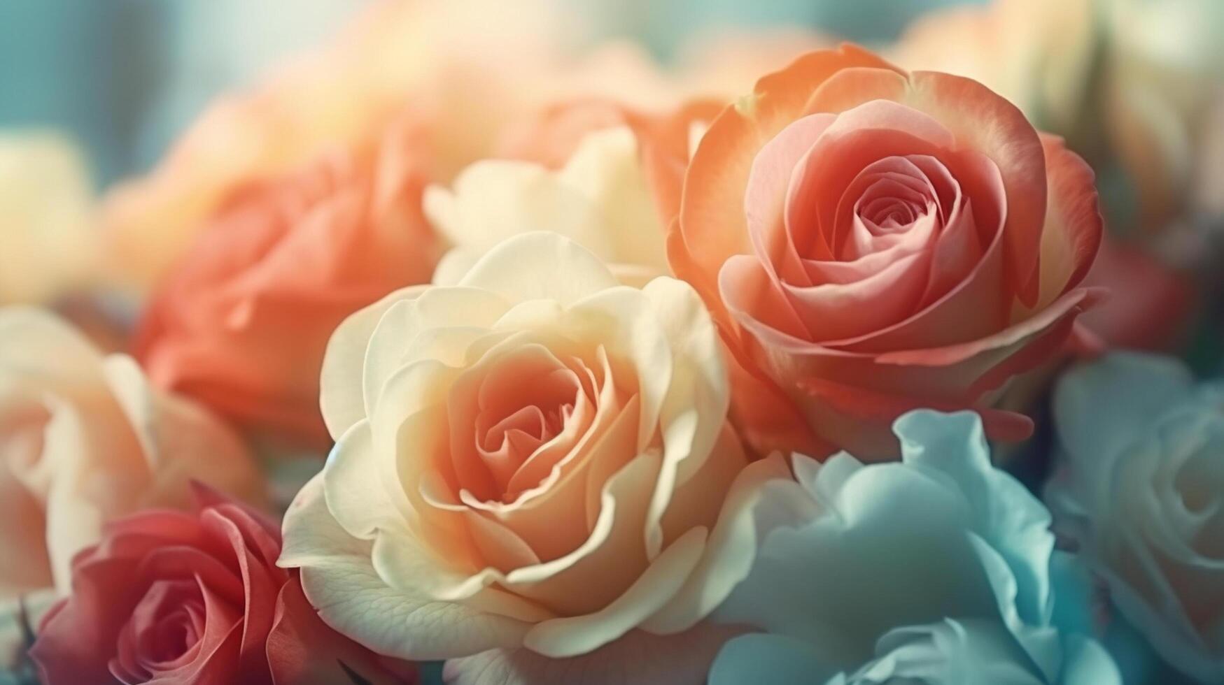 Beautiful flowers background. Beautiful roses in vintage color tone style. photo