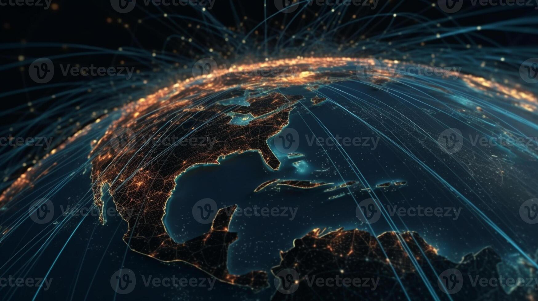 Global network connection covering the world 3D rendering elements photo