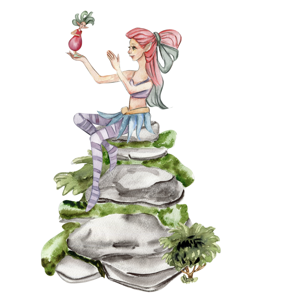 Composition with forest fairy, green tree and bushes . png