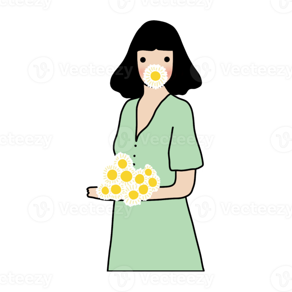 Flower in hand A Girl doodle art png