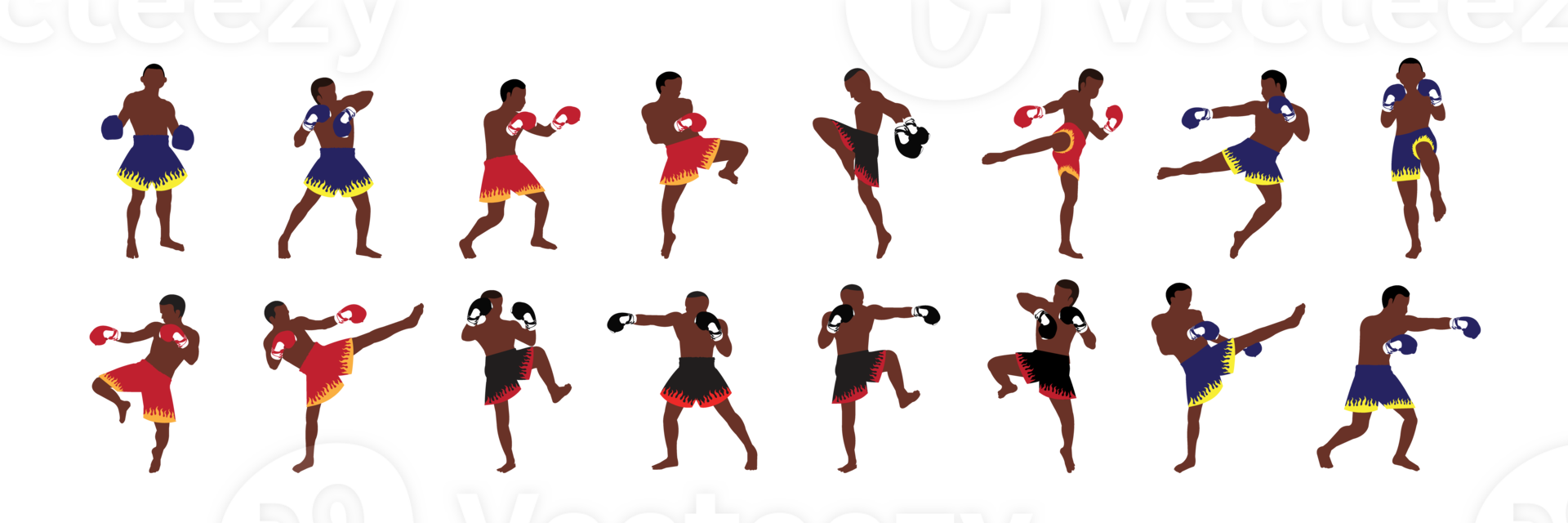 Thai boxing action banner set png