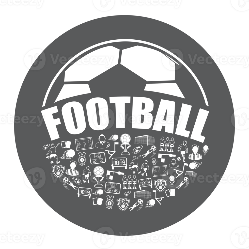 Illustration of black and white Football icons or symbol set.Football learning concept. png