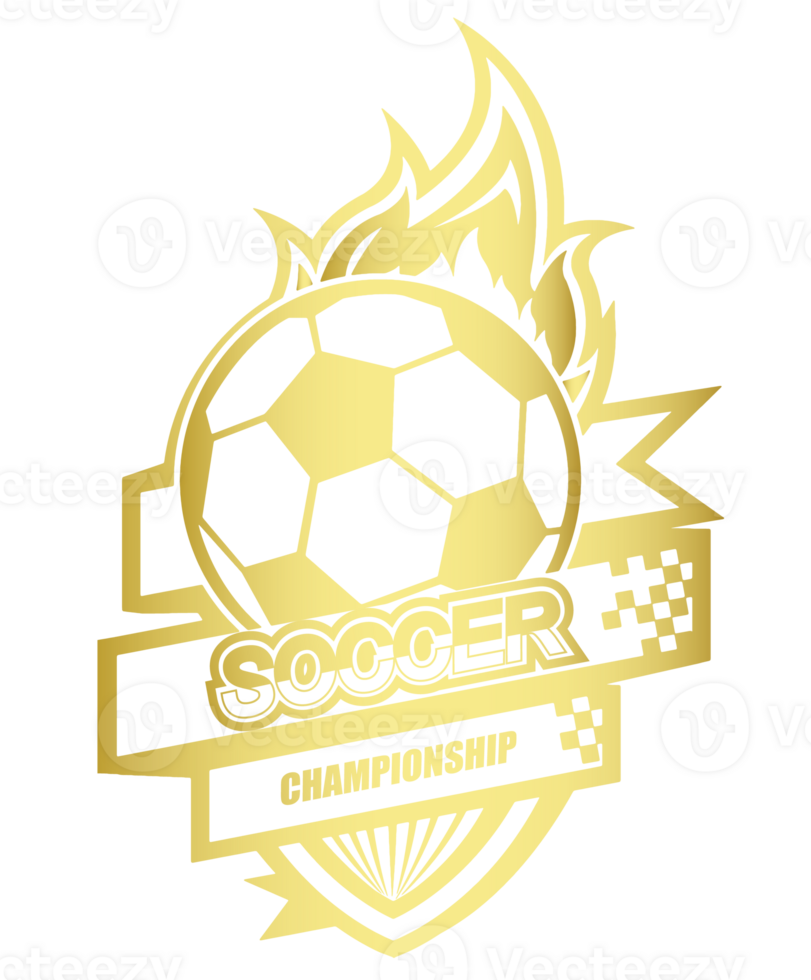 ilustración del logotipo o etiqueta de fútbol dorado png